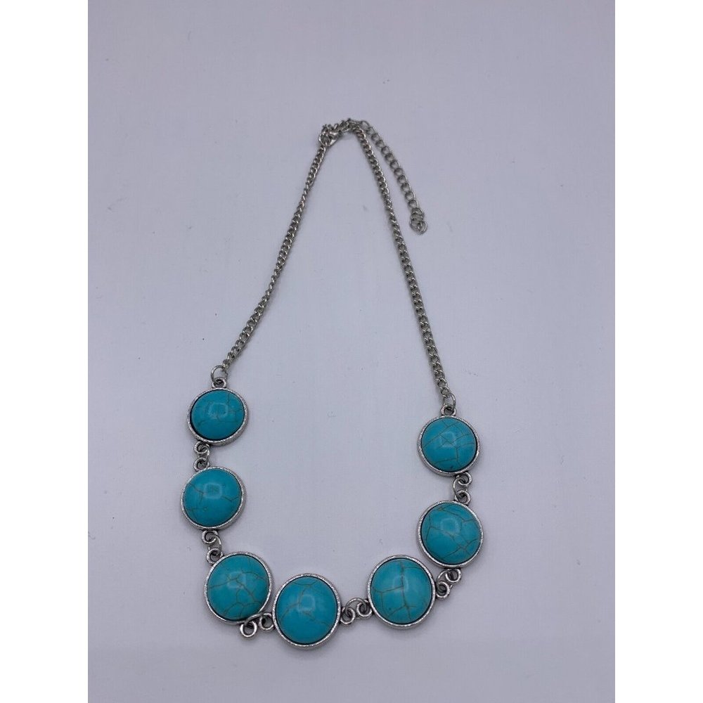Womens Necklace Silver Tone Chain Turquoise Beaded Boho Costume Fashion Jewelry